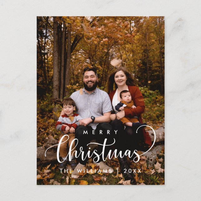 Modern Minimalist, Merry Christmas Family Photo Postcard (Front)