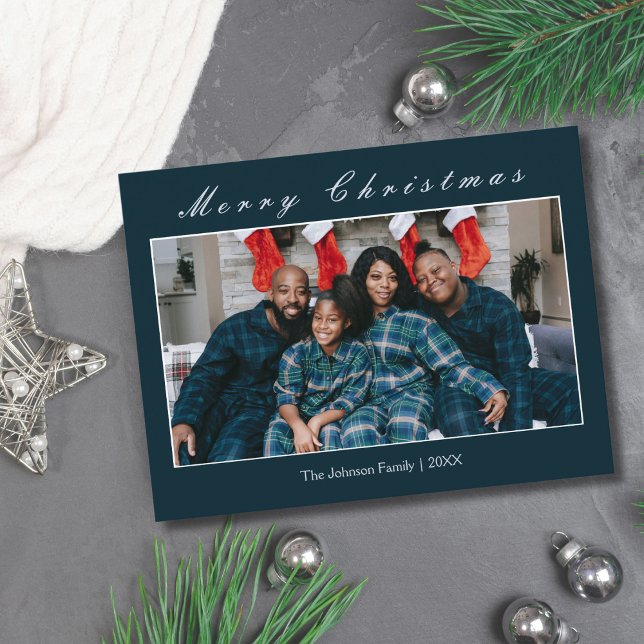 Modern Minimalist Merry Christmas Family Photo  Postcard (Creator Uploaded)