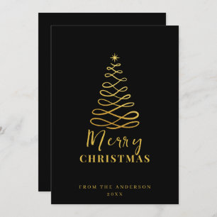 Modern Minimalist Merry Christmas Gold Black Holiday Card