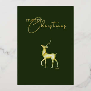 Modern Minimalist Merry Christmas Gold Reindeer Foil Holiday Card