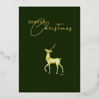 Modern Minimalist Merry Christmas Gold Reindeer Foil Holiday Card