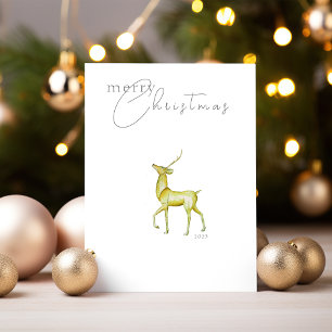 Modern Minimalist Merry Christmas Gold Reindeer  Foil Holiday Card