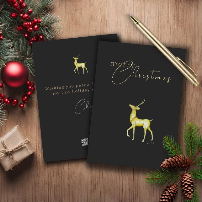 Modern Minimalist Merry Christmas Gold Reindeer  Foil Holiday Card (Creator Uploaded)