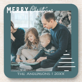 Modern Minimalist Merry Christmas Green Pine Tree  Coaster