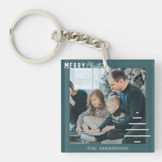 Modern Minimalist Merry Christmas Green Pine Tree  Key Ring