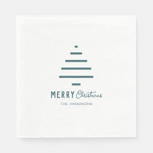 Modern Minimalist Merry Christmas Green Pine Tree  Napkin