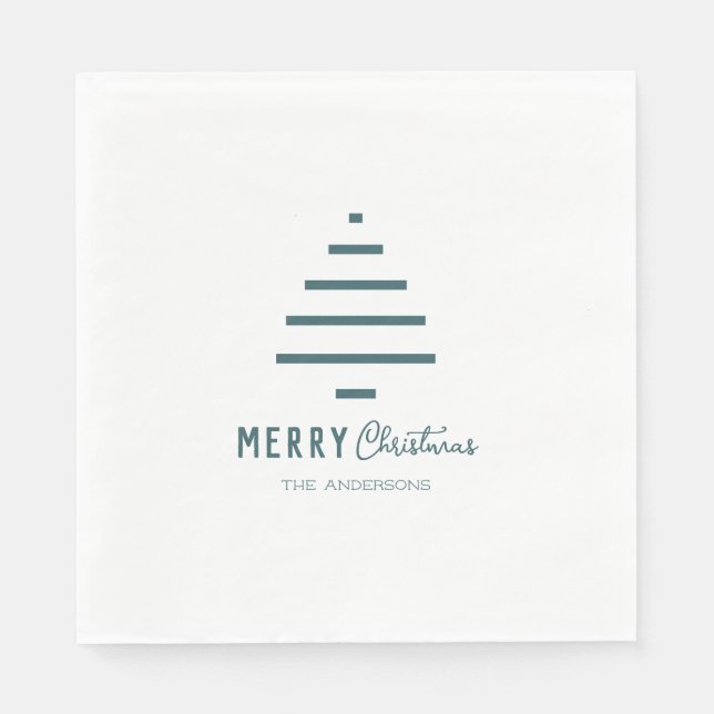 Modern Minimalist Merry Christmas Green Pine Tree  Napkin (Front)