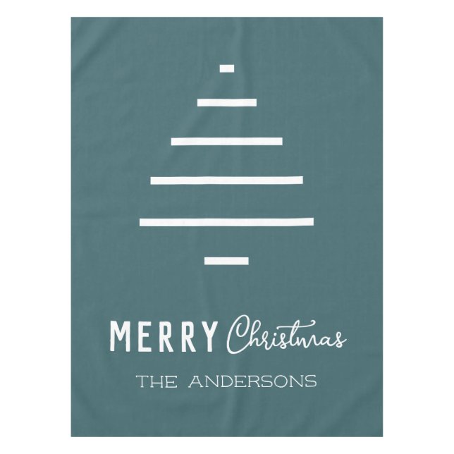 Modern Minimalist Merry Christmas Green Pine Tree  Tablecloth (Front)