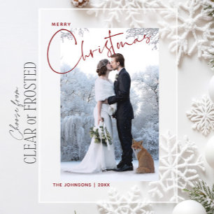 Modern Minimalist Merry Christmas Newlywed Photo Acrylic Invitations