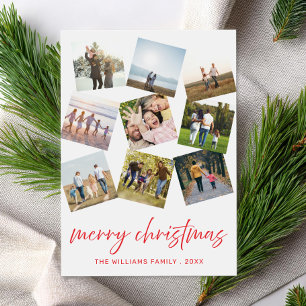 Modern Minimalist Merry Christmas Photo Collage Holiday Card