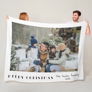 Modern Minimalist Merry Christmas Photo Fleece Blanket
