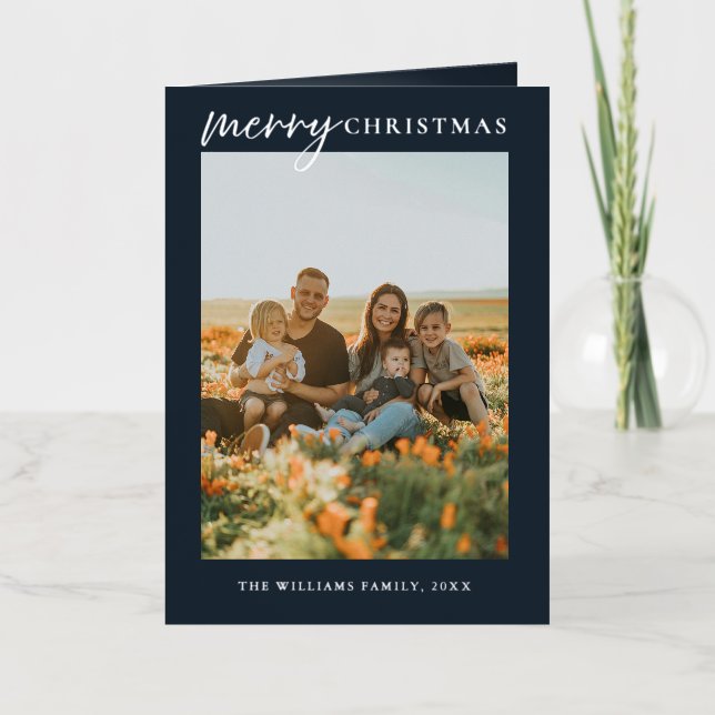Modern Minimalist Merry Christmas Photo Foil Holiday Card (Front)