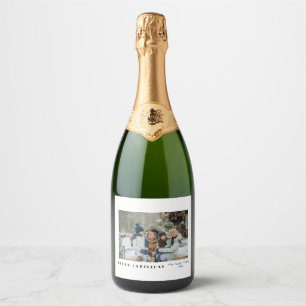 Modern Minimalist Merry Christmas Photo gift Sparkling Wine Label