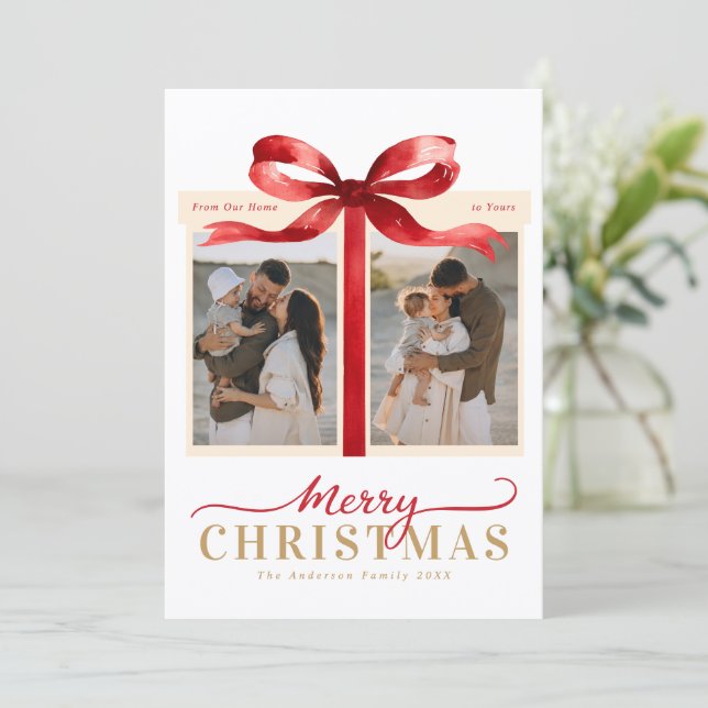 Modern Minimalist Merry Christmas Red Holiday Card (Standing Front)