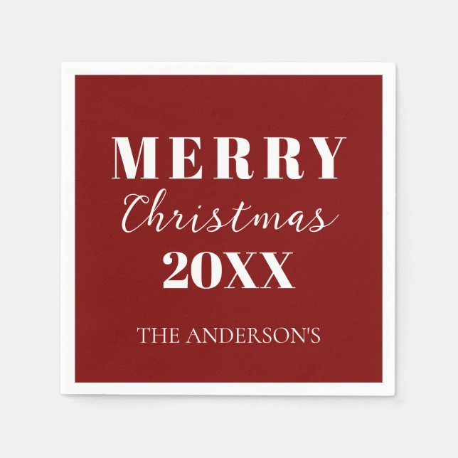 Modern Minimalist Merry Christmas Red Holiday  Napkin (Front)