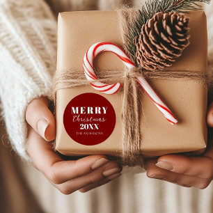 Modern Minimalist Merry Christmas Red Packaging Classic Round Sticker