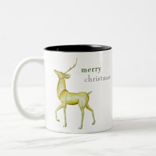 Modern Minimalist Merry Christmas Reindeer Two-Tone Coffee Mug