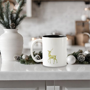 Modern Minimalist Merry Christmas Reindeer  Two-Tone Coffee Mug