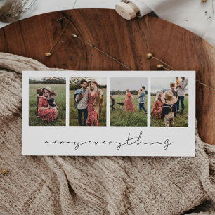 Modern Minimalist Merry Everything 4 Photo Collage Holiday Card