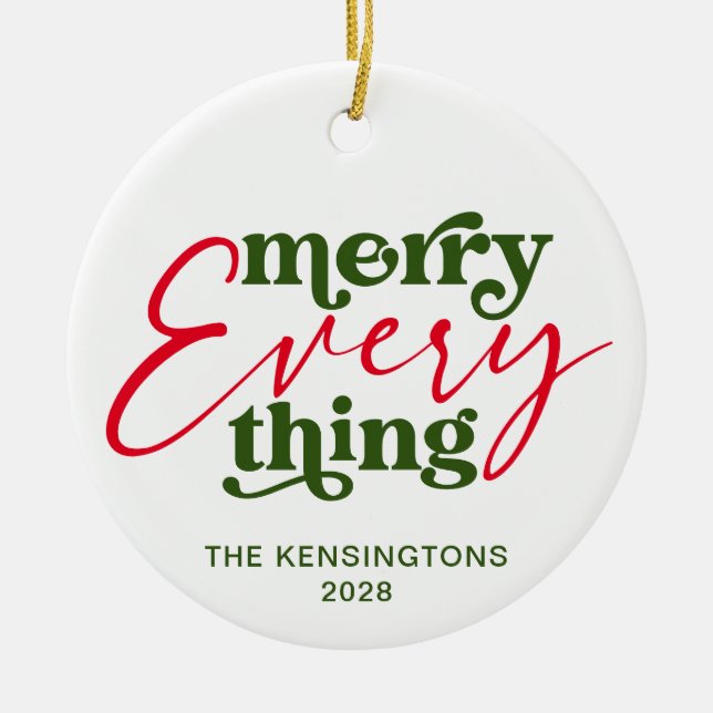Modern Minimalist Merry Everything Holiday Photo Ceramic Tree Decoration (Front)