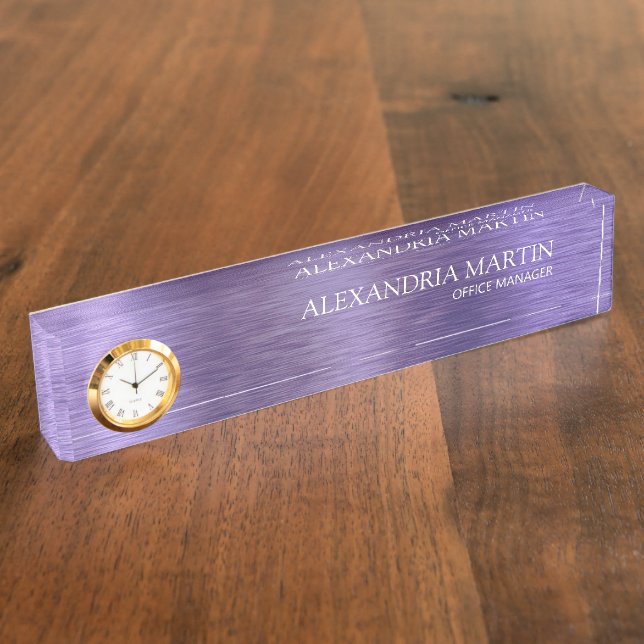 Modern Minimalist Metallic Purple Job Title Name Nameplate (Side)