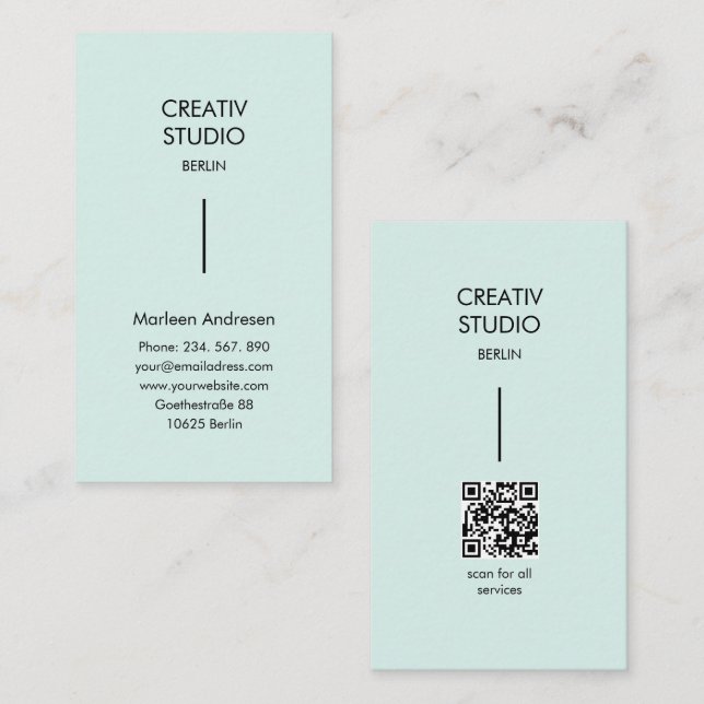 Modern Minimalist Mint Black QR Code Business Card (Front/Back)