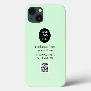 Modern Minimalist Mint Green Custom logo QR Code iPhone 13 Case