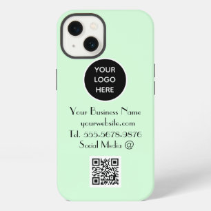 Modern Minimalist Mint Green Custom logo QR Code iPhone 13 Case