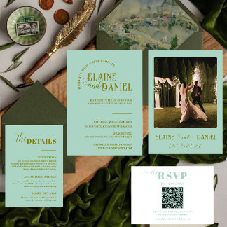 Modern Minimalist Mint Green photo Wedding Invitation