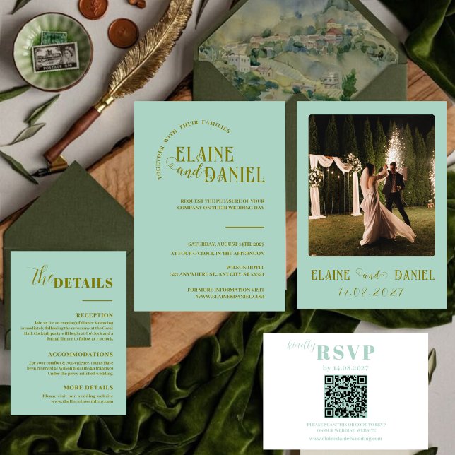 Modern Minimalist Mint Green photo Wedding Invitation (Creator Uploaded)