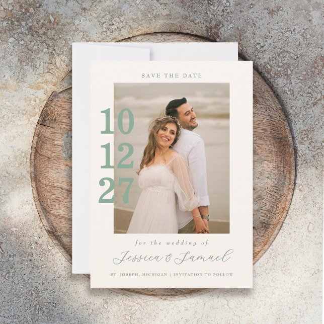 Modern Minimalist Mint Green Script Wedding Photo Save The Date (Creator Uploaded)