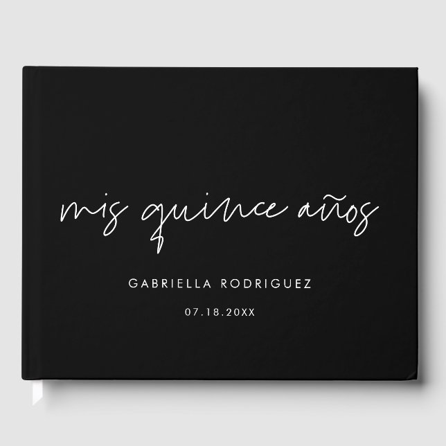 Modern minimalist Mis quince años 15th birthday Guest Book (Front)