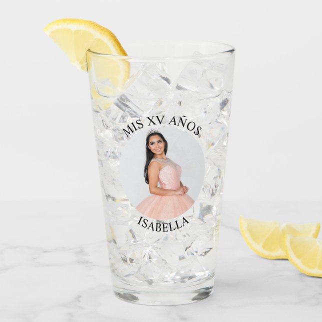 Modern Minimalist Mis XV Años Circle Photo Glass (Front Ice)