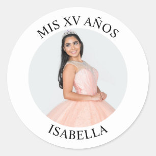 Modern Minimalist Mis XV Años Photo Classic Round Sticker