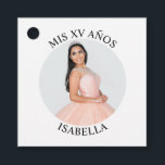 Modern Minimalist Mis XV Años Photo Favour Tags<br><div class="desc">Create your own personalised white border round photo square favour tag for your her 15th birthday. Customise the solid white background colour or the black text colour to match your photo. If you change the font type or size, you can fine tune the curvature of the text in small increments....</div>