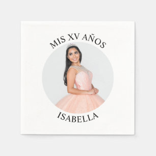 Modern Minimalist Mis XV Años Round Photo Napkin