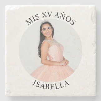 Modern Minimalist Mis XV Años Round Photo Stone Coaster