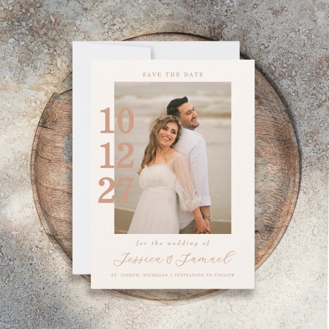 Modern Minimalist Mocha Script Photo Wedding Save The Date (Creator Uploaded)
