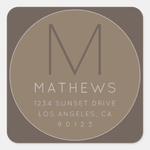 Modern Minimalist Monogram & Address Beige Square Sticker
