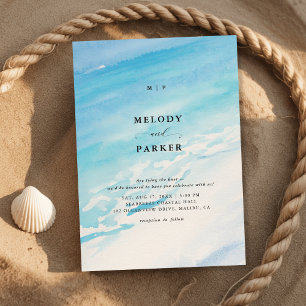 Modern Minimalist Monogram Beach Themed Wedding Invitation