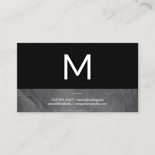 Modern Minimalist Monogram Black and Slate Business Card (Front)