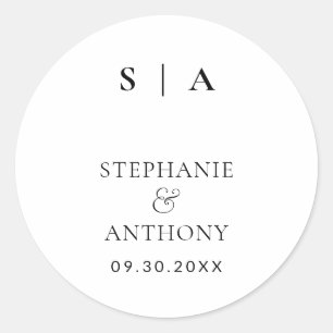 Modern Minimalist Monogram Black and White Wedding Classic Round Sticker