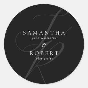 Modern Minimalist Monogram Black and White Wedding Classic Round Sticker