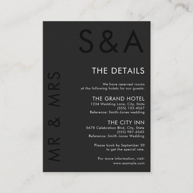 Modern Minimalist Monogram Black and White Wedding Enclosure Card (Front)