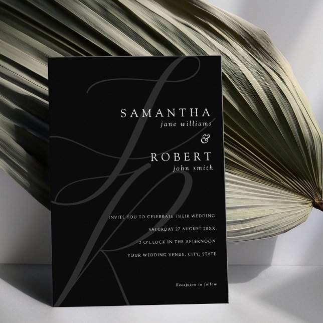 Modern Minimalist Monogram Black and White Wedding Invitation (Creator Uploaded)