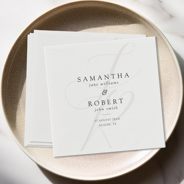 Modern Minimalist Monogram Black and White Wedding Napkin (Creator Uploaded)