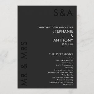 Modern Minimalist Monogram Black and White Wedding Programme