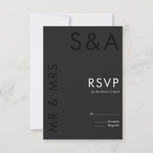Modern Minimalist Monogram Black and White Wedding RSVP Card (Front)