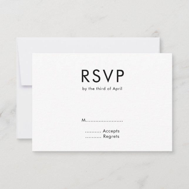 Modern Minimalist Monogram Black and White Wedding RSVP Card (Front)