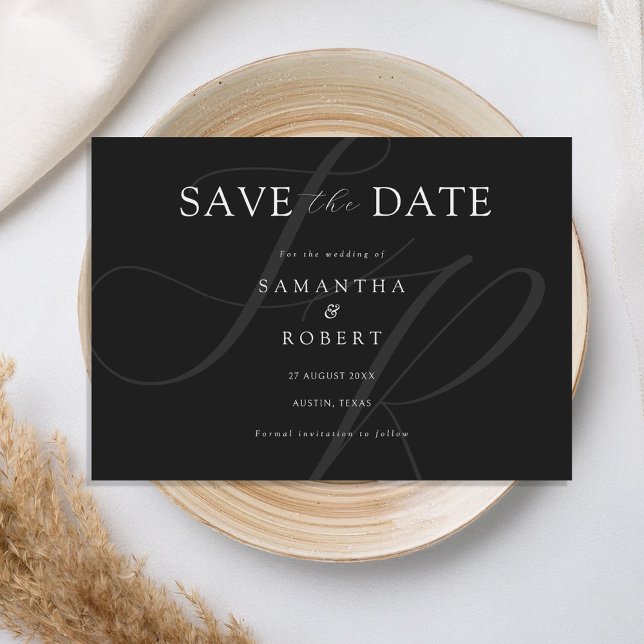Modern Minimalist Monogram Black and White Wedding Save The Date (Creator Uploaded)